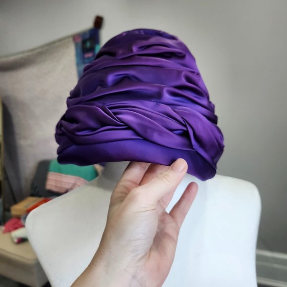Vintage 1940's - 1950's Purple Satin Turban Hat by Paul Beusam Custom Designs - Picture 4 of 12